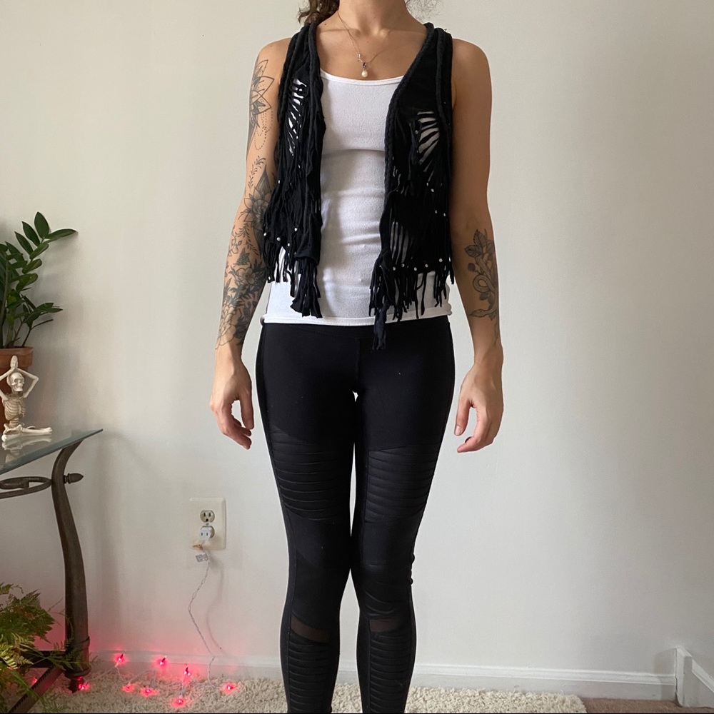 Black suede fringe vest